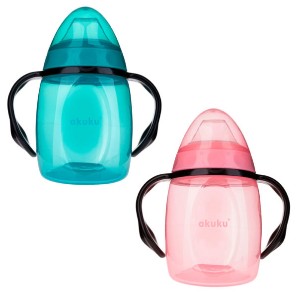 Εκπαιδευτικό Ποτηράκι 280 ml με Χερούλια, (Τυρκουάζ/Ροζ)