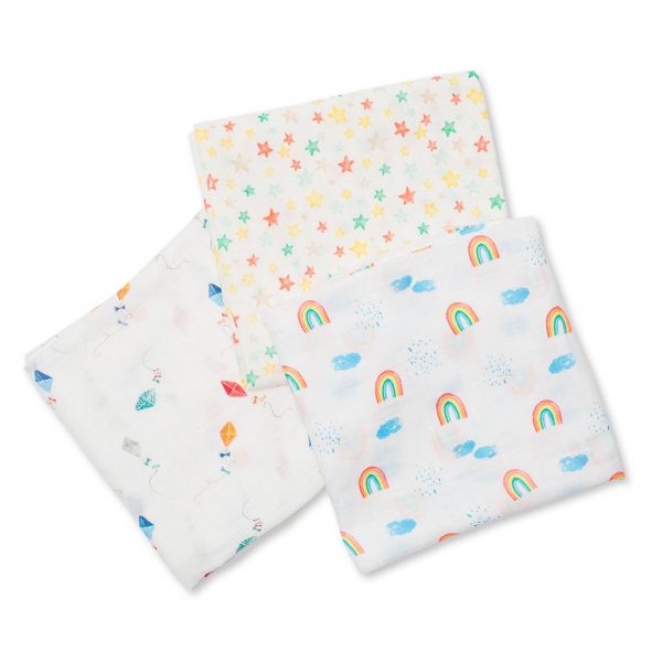 Lulujo 3 Μουσελίνες Bamboo – High In The Sky Swaddling Blankets