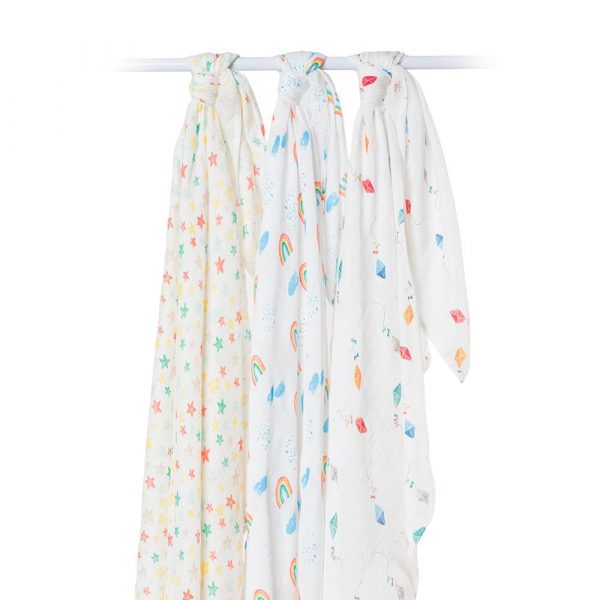 Lulujo 3 Μουσελίνες Bamboo – High In The Sky Swaddling Blankets