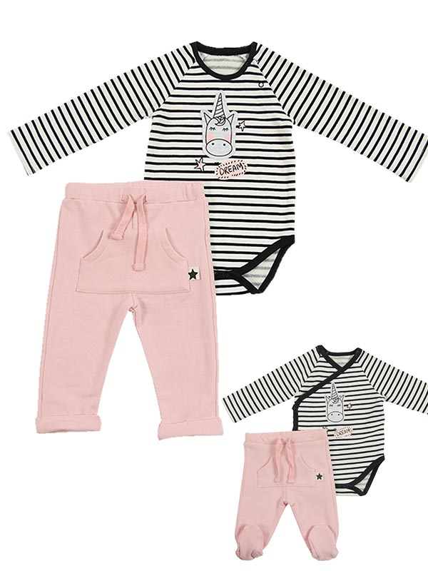 Minene Set Baby Girl Unicorn Stripes