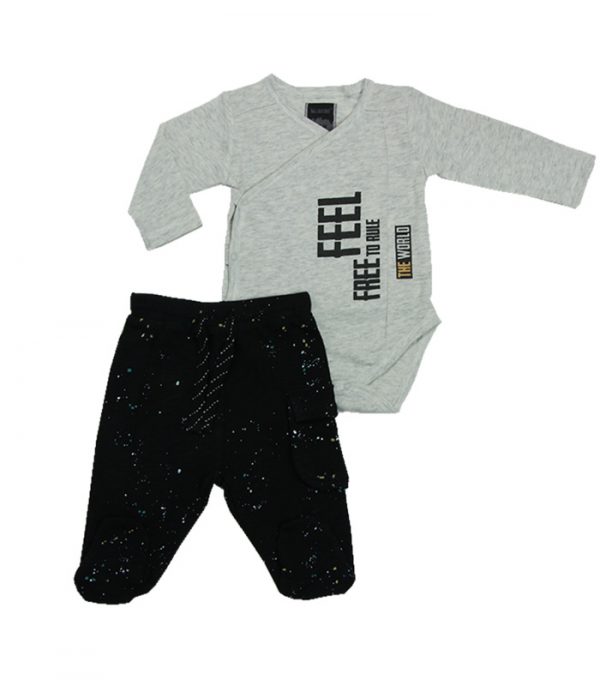 Minene Baby Set Grey Melange Printed
