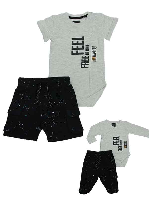 Minene Baby Set Grey Melange Printed