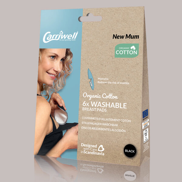 Carriwell Επιθέματα πλενόμενα 100% βαμβάκι (μαύρο) (Σετ 6)