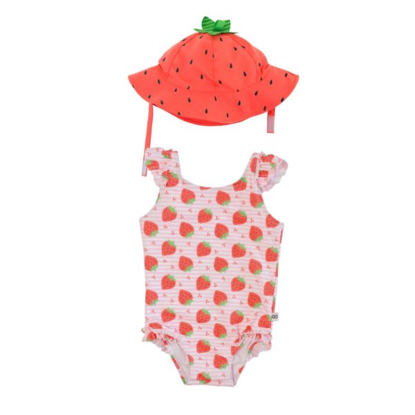 Σετ Ολόσωμο Μαγιώ με UV Καπέλο Strawberry