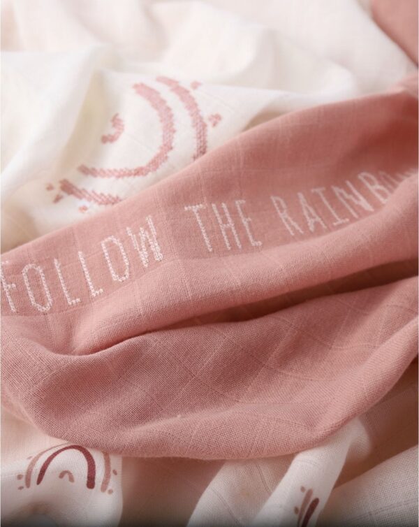 Minene - 100% βαμβακερές Μουσελίνες Σετ των 3 Ροζ