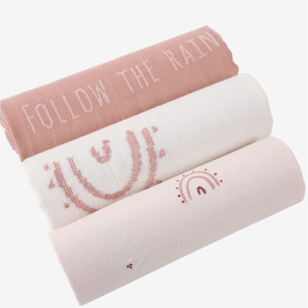 Minene - 100% βαμβακερές Μουσελίνες Σετ των 3 Ροζ