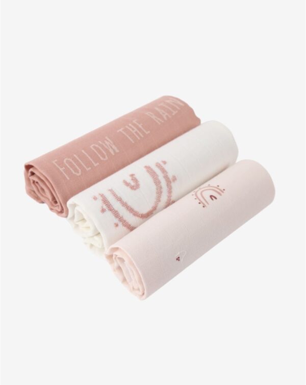 Minene - 100% βαμβακερές Μουσελίνες Σετ των 3 Ροζ