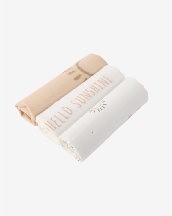 Minene - 100% βαμβακερές Μουσελίνες Σετ των 3 Μπεζ