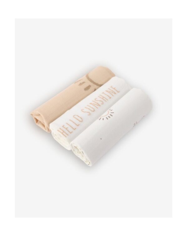 Minene - 100% βαμβακερές Μουσελίνες Σετ των 3 Μπεζ