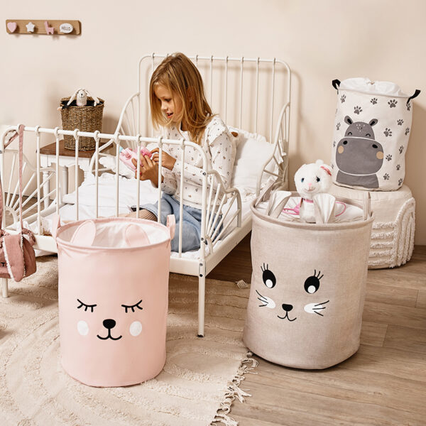 Sipo  Πολυχρηστικό Καλάθι με κορδόνι Ροζ Αρκουδάκι 43 L