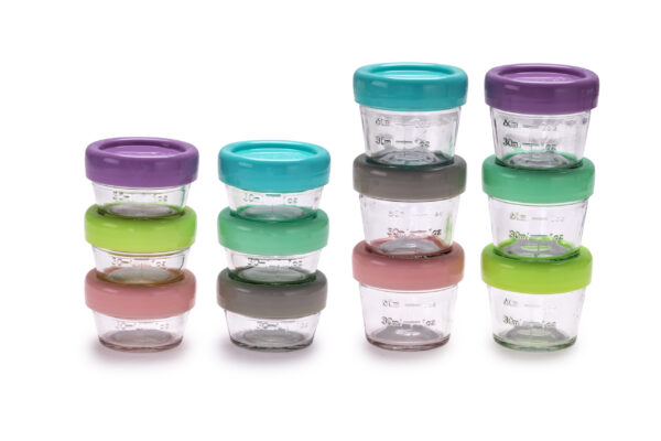Melii - Glass Baby Food Containers (60 ml set of 6 + 120 ml set of 6)