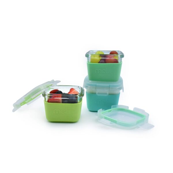 Melii - Glass Containers σε θήκες σιλικόνης (160ml set of 3) - mint,blue,lime
