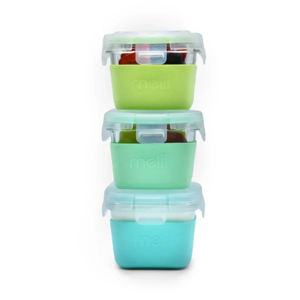 Melii - Glass Containers σε θήκες σιλικόνης (160ml set of 3) - mint,blue,lime