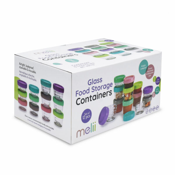 Melii - Glass Baby Food Containers (60 ml set of 6 + 120 ml set of 6)