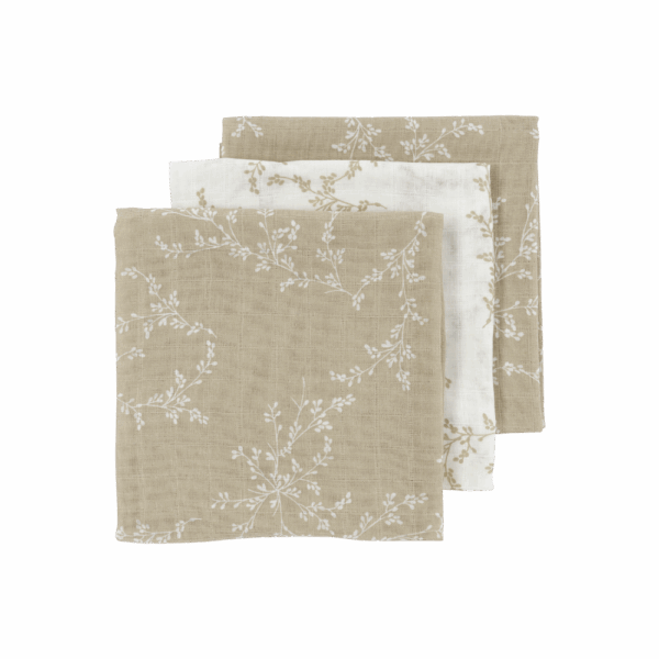 Meyco Σετ 3 Απορροφητικές Λαβέτες/Μουσελίνες Branches Sand - 30x30cm