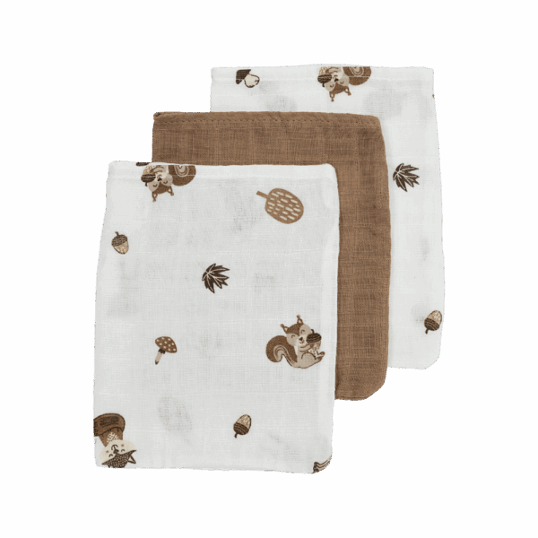 Meyco Σετ 3 Απορροφητικές Λαβέτες/Μουσελίνες Forest Animals Toffee - 30x30cm