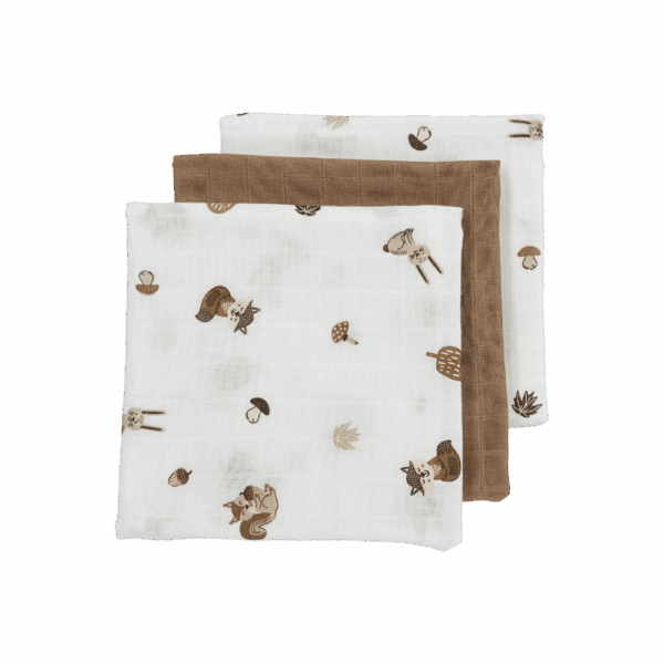 Meyco Σετ 3 Απορροφητικές Λαβέτες/Μουσελίνες Forest Animals Toffee - 30x30cm