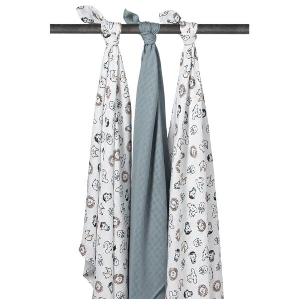 Meyco Σετ 3 Απορροφητικές Λαβέτες/Μουσελίνες Animal Multicolour - 30x30cm